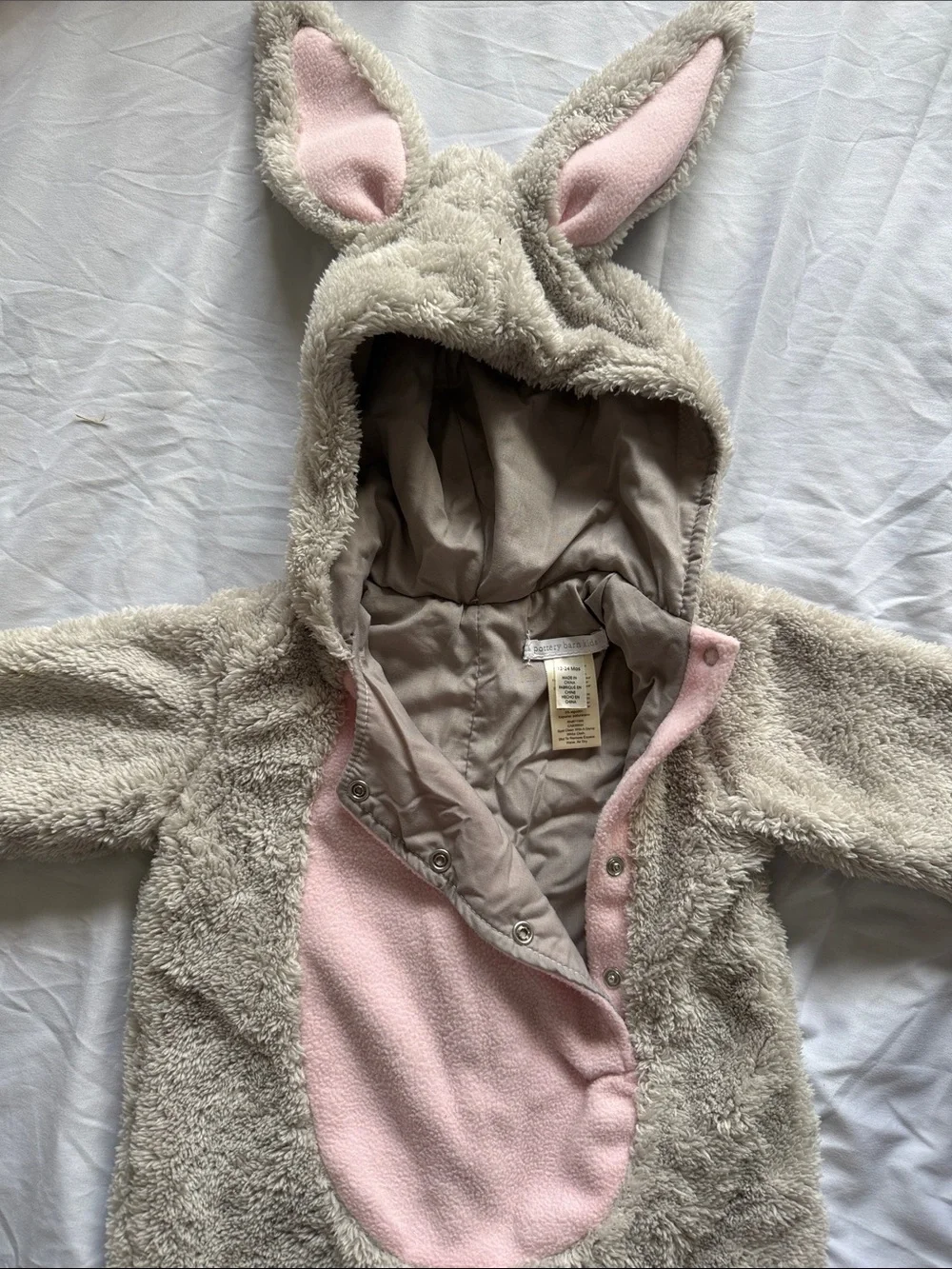 Pottery Barn Kids Plush Bunny Infant One-Piece Snowsuit with Ears - Cream & Pink